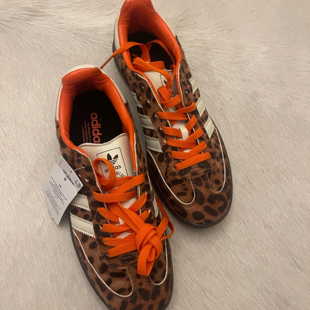 adidas Leopard Print Sneakers with Orange Laces and White Stripes - Picture 4 of 7